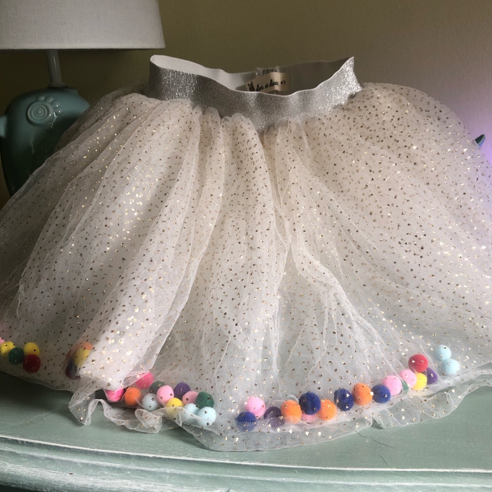 Glitter and Tulle Pom Pom birthday skirt 4T